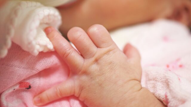 生まれたばかりの新生児の手